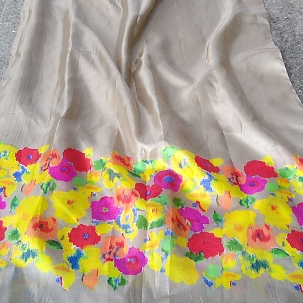 Gold colored Bright Floral Lightweight polyester Scarf Cottagecore Grandmacore